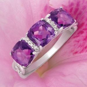 Royal Amethyst Three Stone Ring Size 8